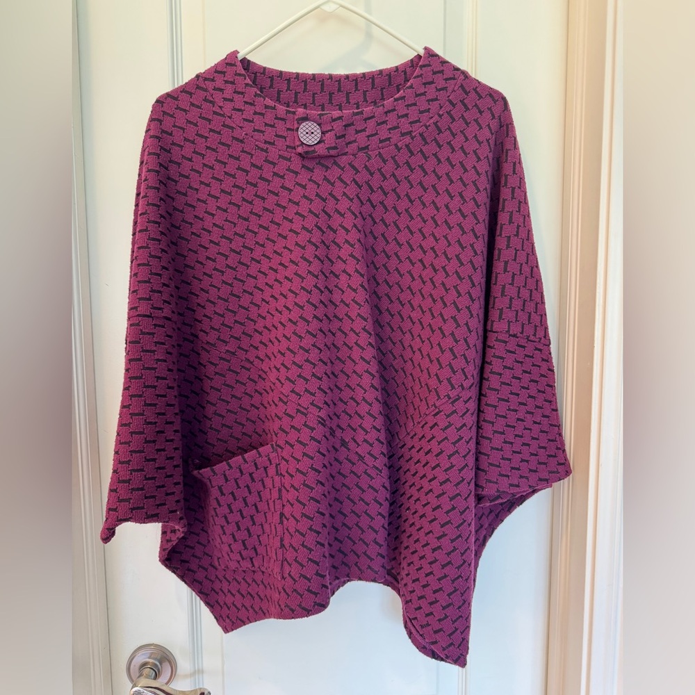 Habitat Magenta Knit Poncho with Button and Pocket